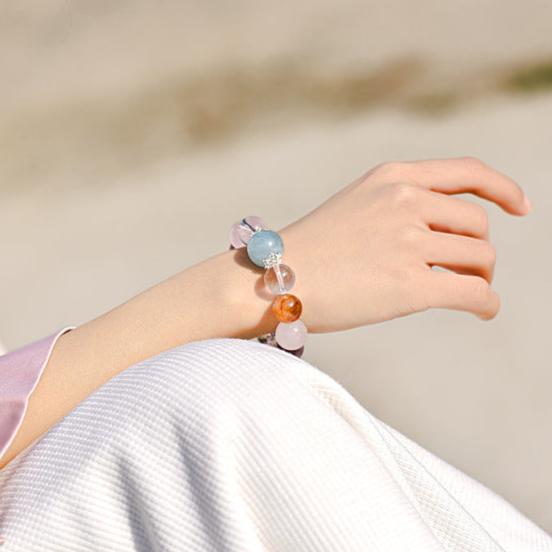 Authentic Natural Rose Quartz Aquamarine Amethyst Bracelet