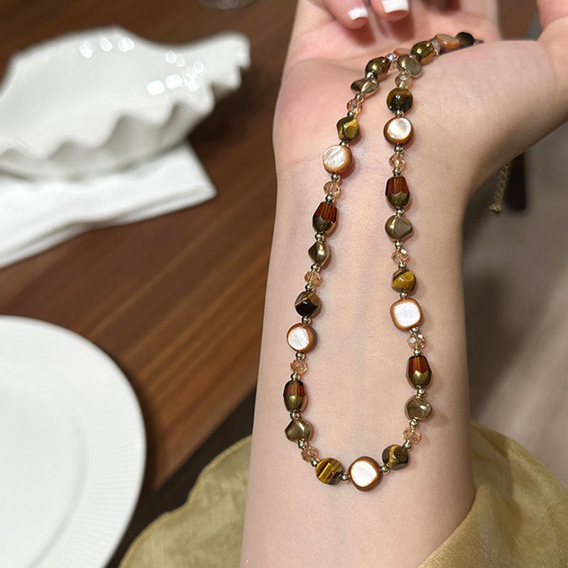 Elegant Luxury Natural Tiger's Eye Beaded Necklace