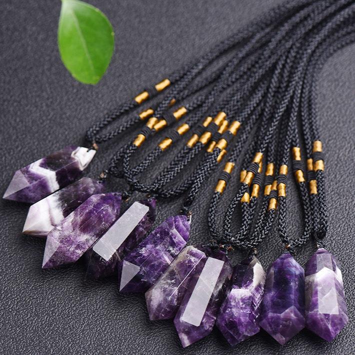 Natural Amethyst Double-Point Hexagonal Pendant