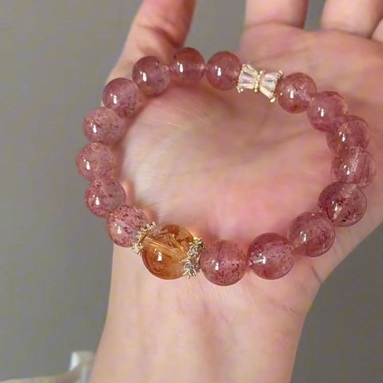 Natural Strawberry Quartz Yellow Citrine Yellow Rutilated Quartz Bracelet