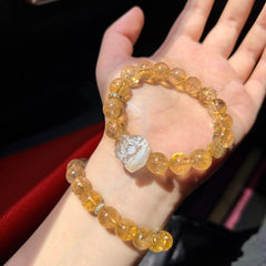Natural Yellow Agate Bracelet Citrine White Crystal Lion Charm