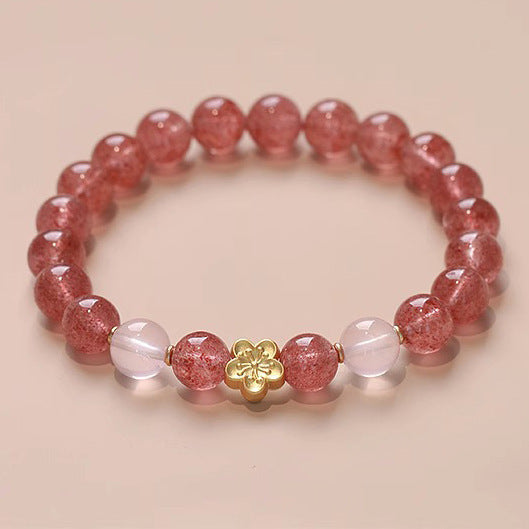 Radiant Peach Blossom Natural Pigeon Blood Strawberry Quartz Bracelet