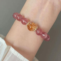 Natural Strawberry Quartz Yellow Citrine Yellow Rutilated Quartz Bracelet