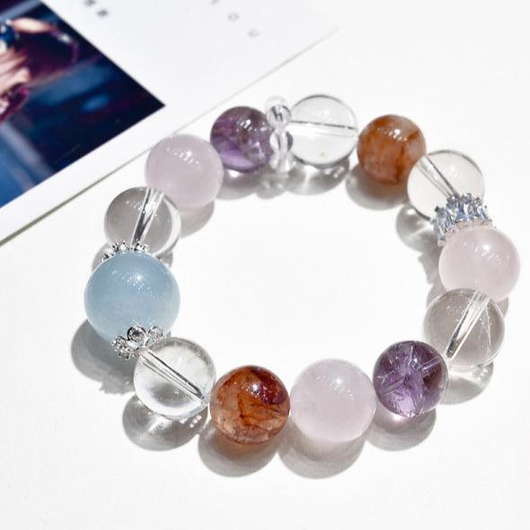 Authentic Natural Rose Quartz Aquamarine Amethyst Bracelet