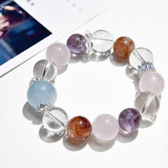 Authentic Natural Rose Quartz Aquamarine Amethyst Bracelet