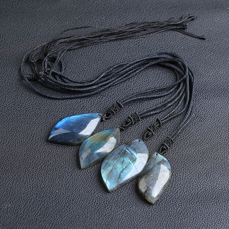 Natural Blue Moonstone Labradorite Leaf Pendant