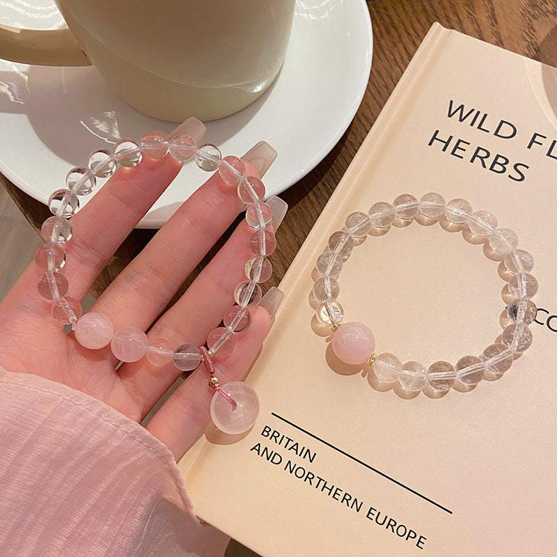 Icy Translucent Peach Blossom White Crystal Rose Quartz Bracelet