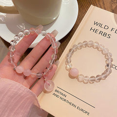 Icy Translucent Peach Blossom White Crystal Rose Quartz Bracelet