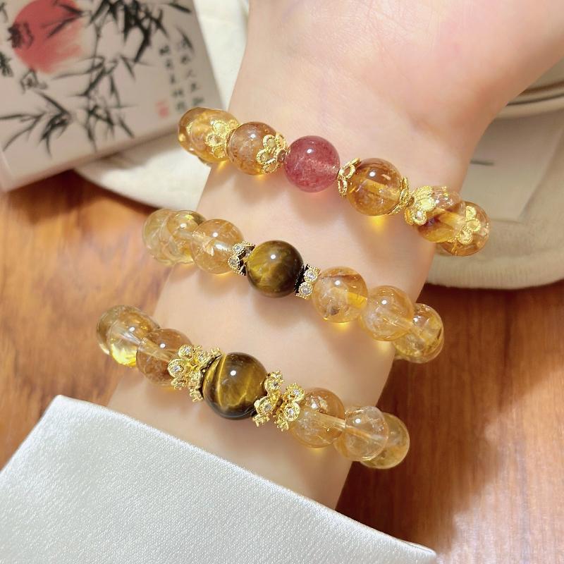 Natural Yellow Citrine & Tiger's Eye Bracelet