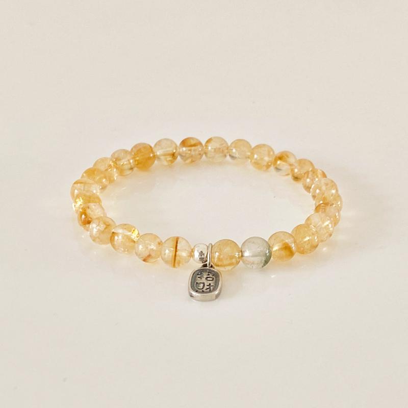 Wealth-Attracting S925 Silver Natural Citrine Pendant Bracelet