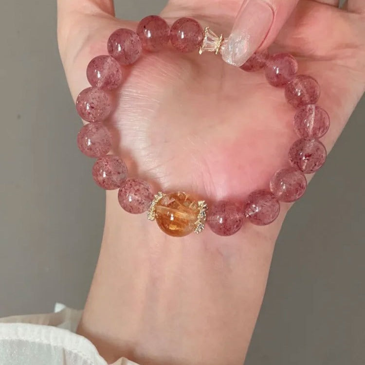 Natural Strawberry Quartz Yellow Citrine Yellow Rutilated Quartz Bracelet