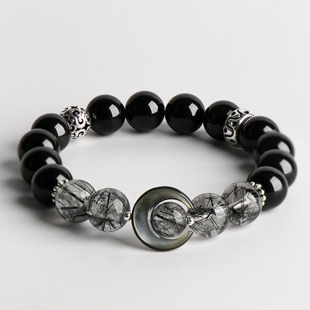 Black Rutile Quartz Obsidian Clear Quartz Bracelet