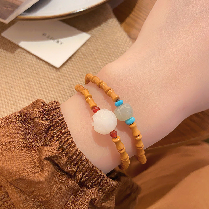 Ethereal Charm Chinese Walnut Shell Bamboo Segment Slim Bracelet