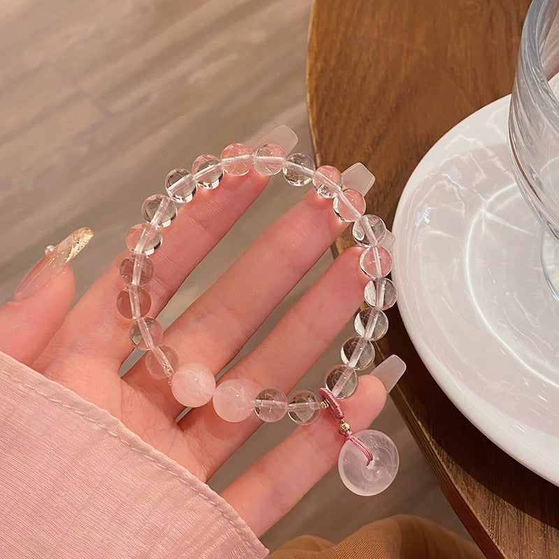 Icy Translucent Peach Blossom White Crystal Rose Quartz Bracelet