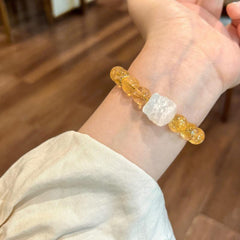 Natural Yellow Agate Bracelet Citrine White Crystal Lion Charm