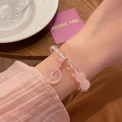 Icy Translucent Peach Blossom White Crystal Rose Quartz Bracelet