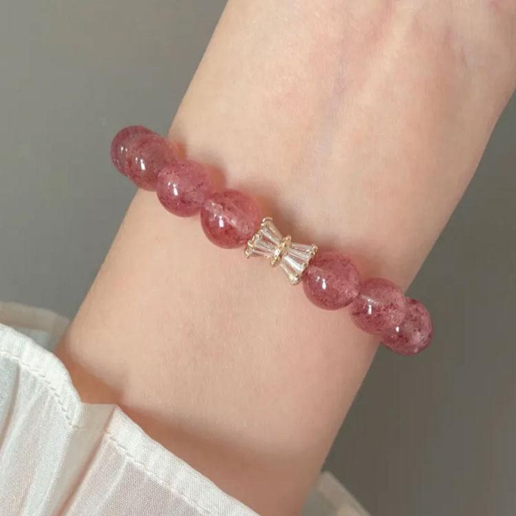Natural Strawberry Quartz Yellow Citrine Yellow Rutilated Quartz Bracelet