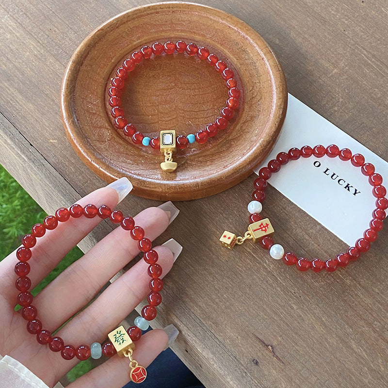 Playful Mahjong Red Agate Bracelet