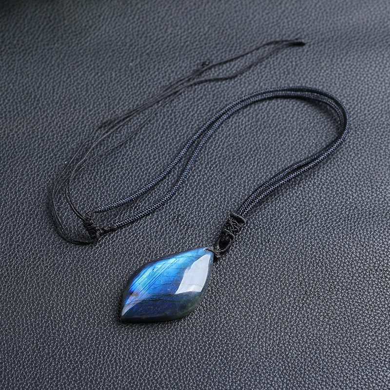 Natural Blue Moonstone Labradorite Leaf Pendant