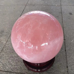 Natural Rose Quartz Crystal Sphere with Stand Included