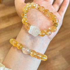 Natural Yellow Agate Bracelet Citrine White Crystal Lion Charm