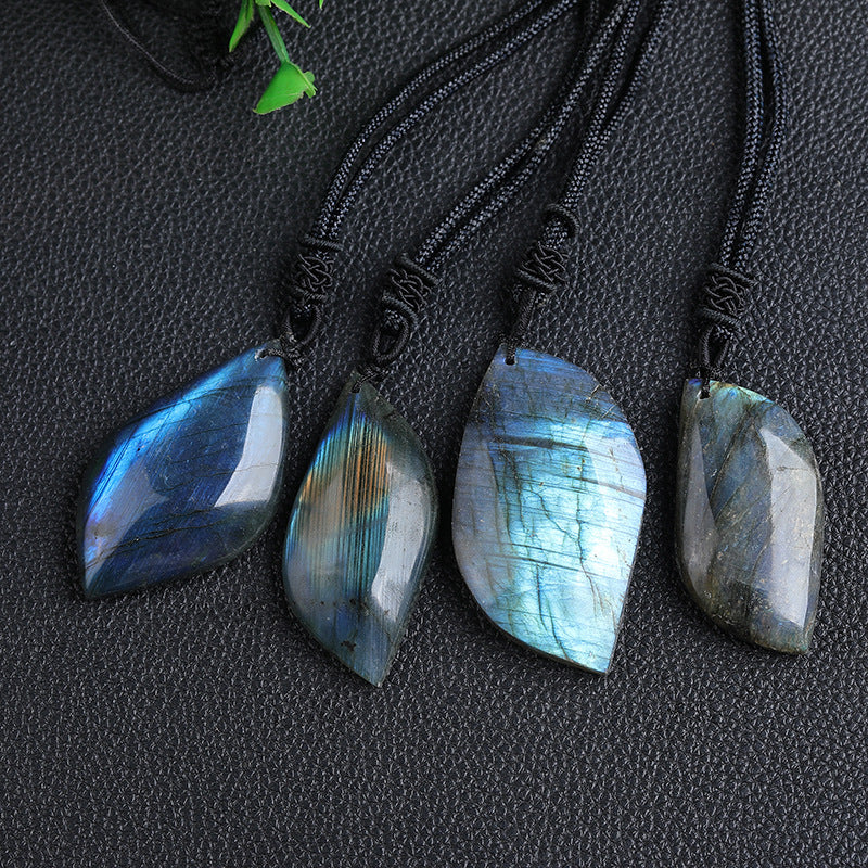 Natural Blue Moonstone Labradorite Leaf Pendant