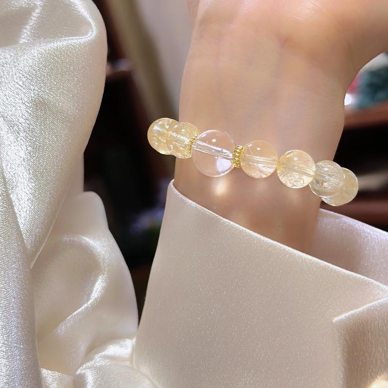 Natural Yellow Agate White Agate Crystal Beaded Bracelet