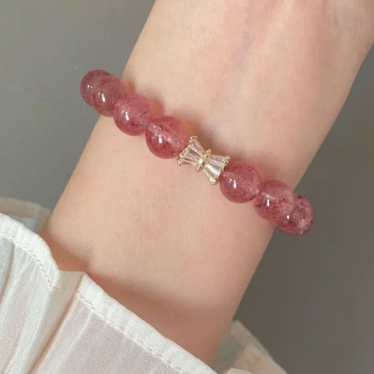Natural Strawberry Quartz Yellow Citrine Yellow Rutilated Quartz Bracelet