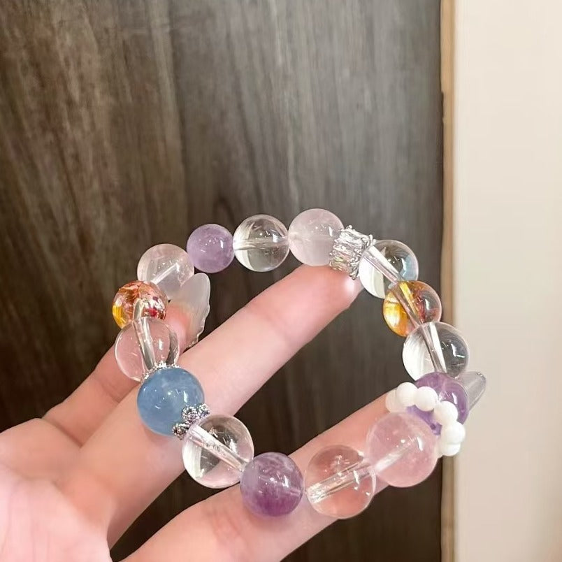 Authentic Natural Rose Quartz Aquamarine Amethyst Bracelet