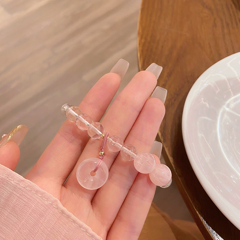 Icy Translucent Peach Blossom White Crystal Rose Quartz Bracelet