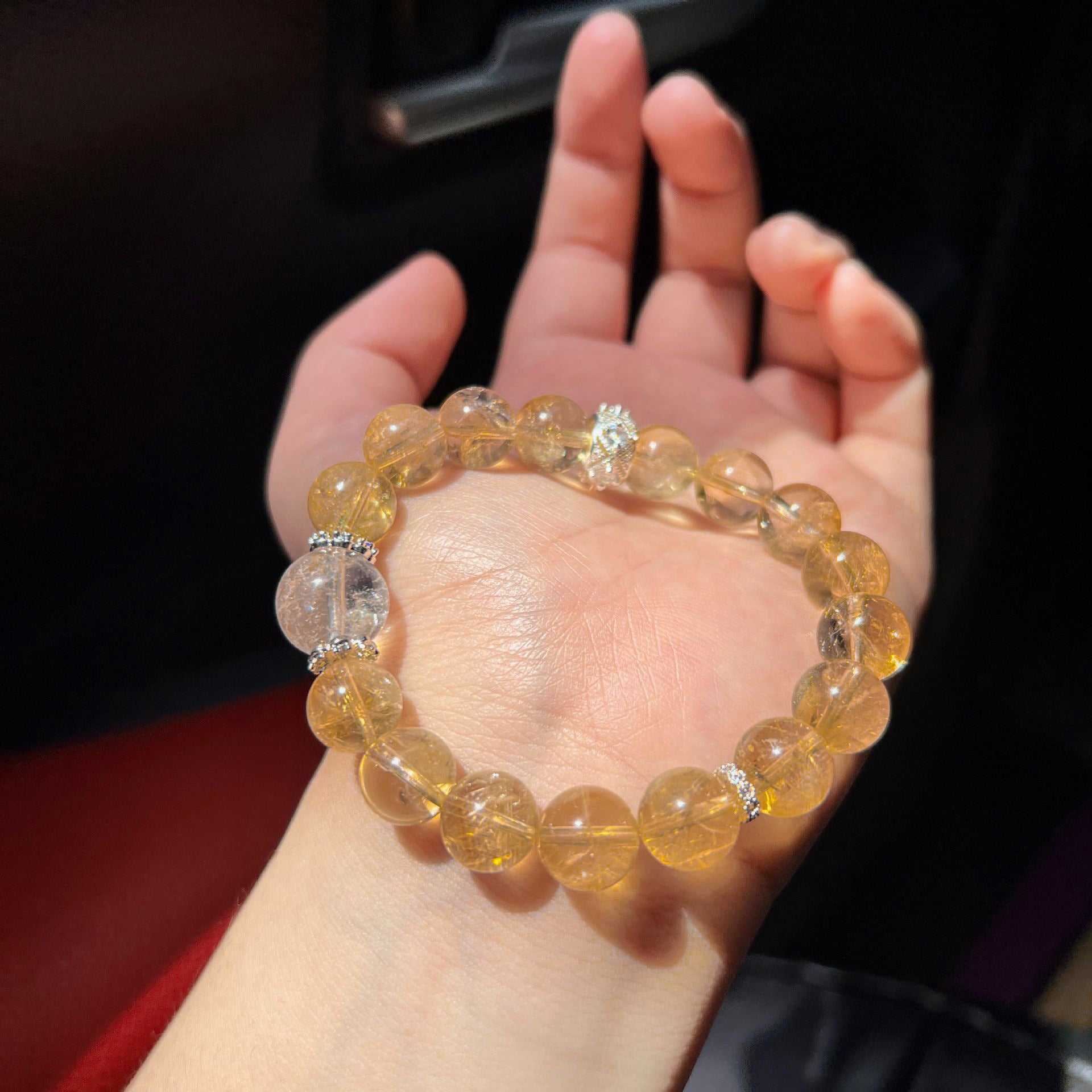 Natural Yellow Agate Bracelet Citrine White Crystal Lion Charm