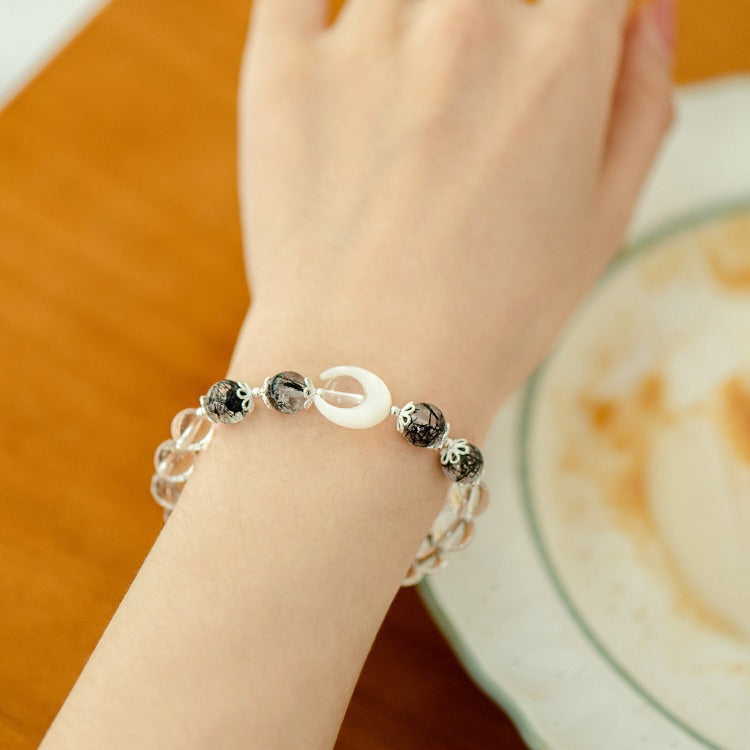 Black Rutile Quartz Obsidian Clear Quartz Bracelet