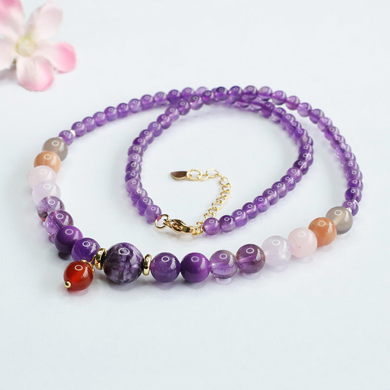 Natural Nine-Purple Fire Element Multi-Gemstone Crystal Necklace
