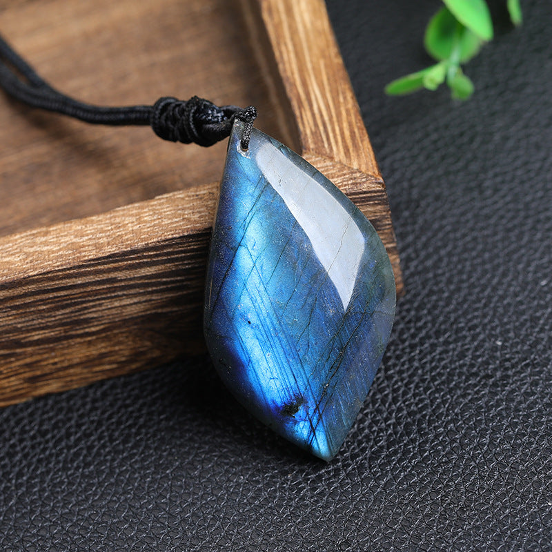 Natural Blue Moonstone Labradorite Leaf Pendant