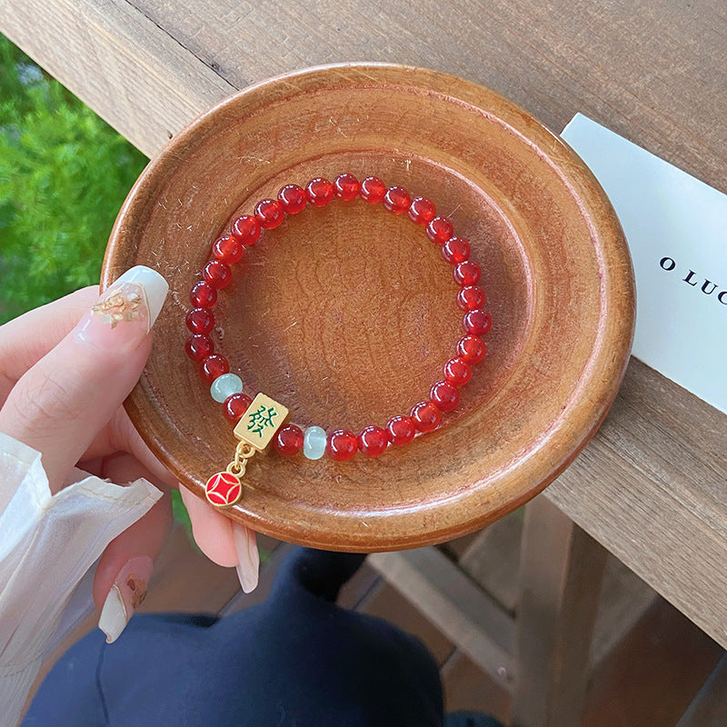 Playful Mahjong Red Agate Bracelet