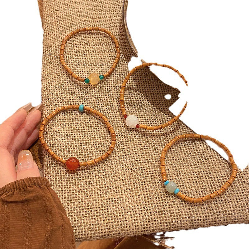 Ethereal Charm Chinese Walnut Shell Bamboo Segment Slim Bracelet