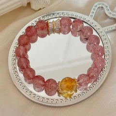 Natural Strawberry Quartz Yellow Citrine Yellow Rutilated Quartz Bracelet
