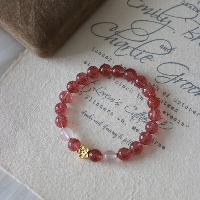 Radiant Peach Blossom Natural Pigeon Blood Strawberry Quartz Bracelet