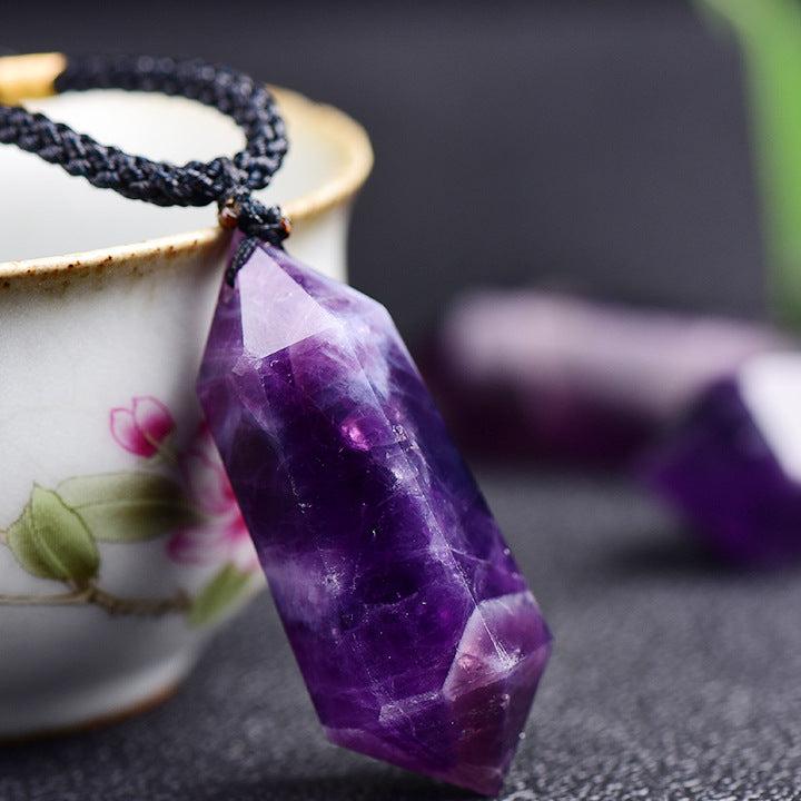Natural Amethyst Double-Point Hexagonal Pendant