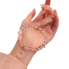 Icy Translucent Peach Blossom White Crystal Rose Quartz Bracelet