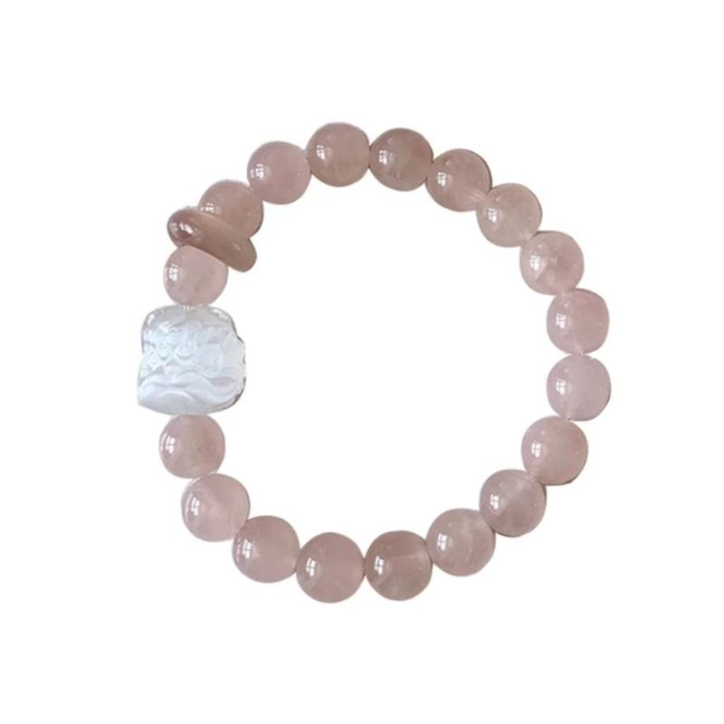 Natural Madagascar Rose Quartz Red Agate Lion Charm Bracelet