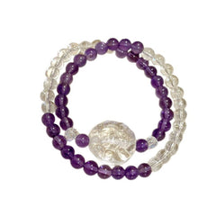 Natural Amethyst Beaded Clear Quartz Fox Charm Bracelet