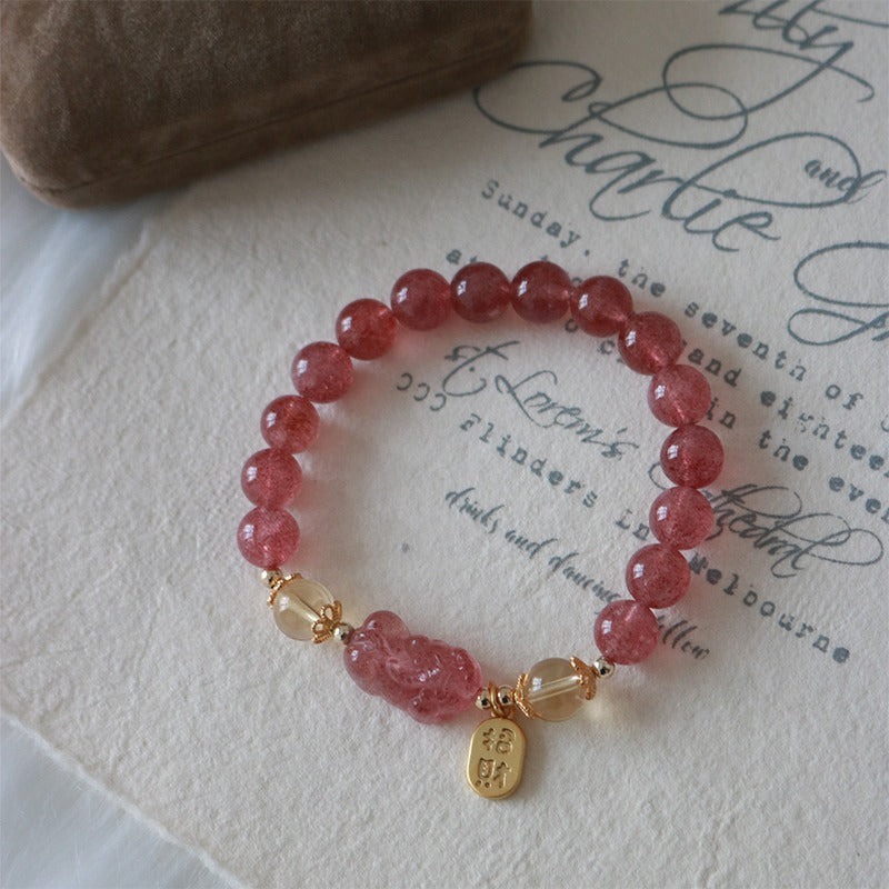 Radiant Peach Blossom Natural Pigeon Blood Strawberry Quartz Bracelet