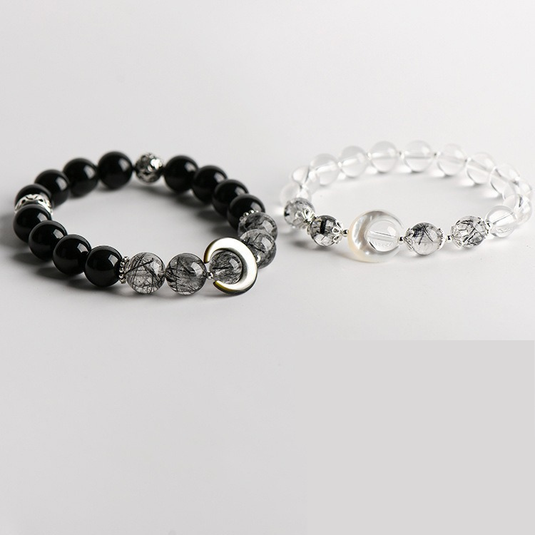 Black Rutile Quartz Obsidian Clear Quartz Bracelet