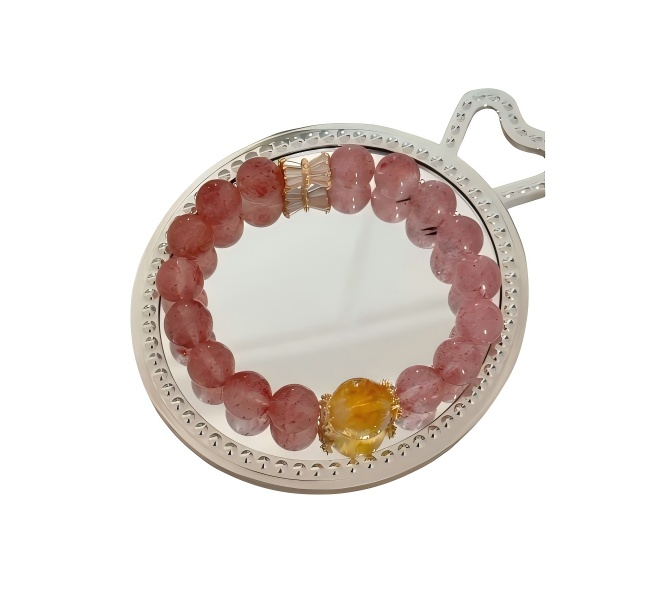 Natural Strawberry Quartz Yellow Citrine Yellow Rutilated Quartz Bracelet